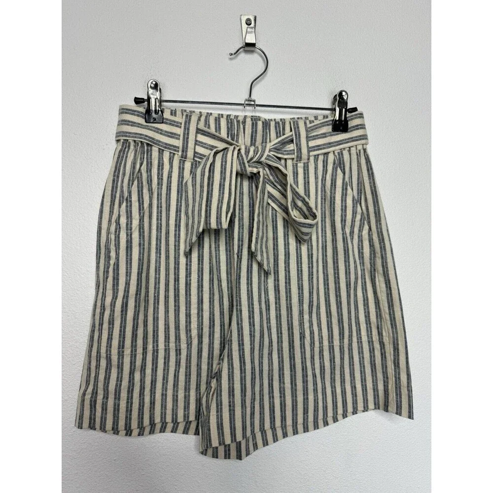 Marine Layer Sz S Karleigh Belted Shorts In India Ink White Double Stripe Hemp - Picture 6 of 15